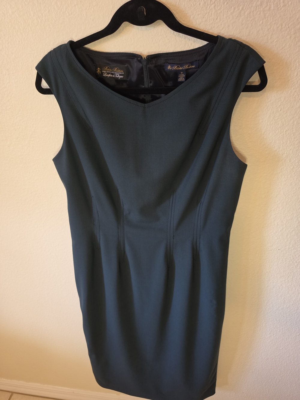 Brooks Brothers Tollegno Italian Wool Sheath Dress 10 Green Fall Workwear Career